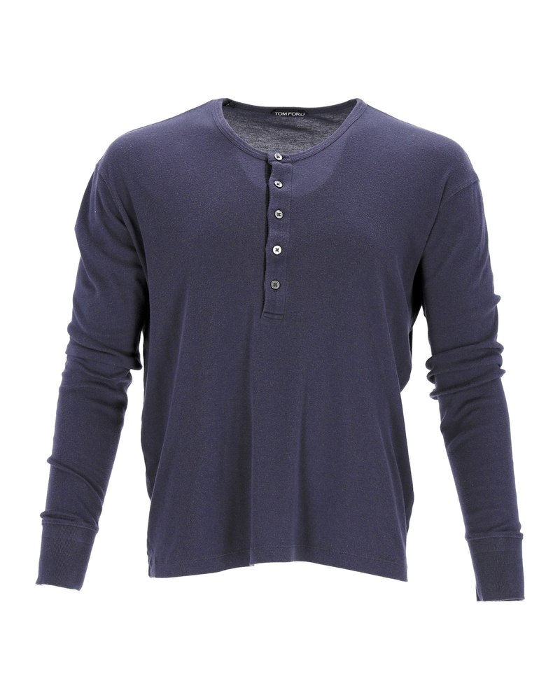Tom Ford Henley Shirt in Blue Cotton 7748770889788