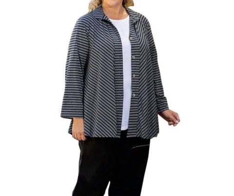 Long Sleeve Gemma Shirt Jacket – Plus Size In Gray