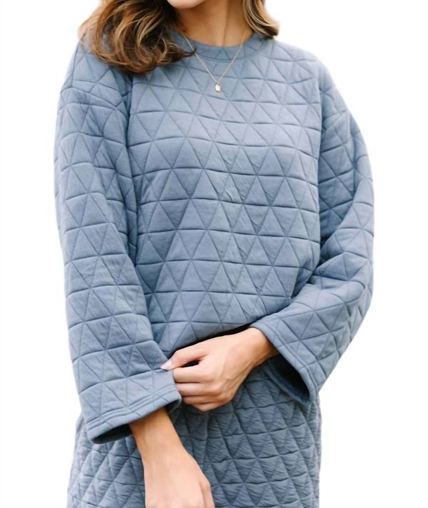 Vail Quilted Long Sleeve Top In Dusty Blue