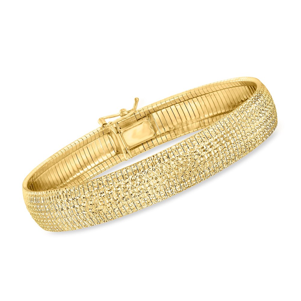 Ross-Simons Italian 18kt Gold Over Sterling Textured and Polished Omega Bracelet