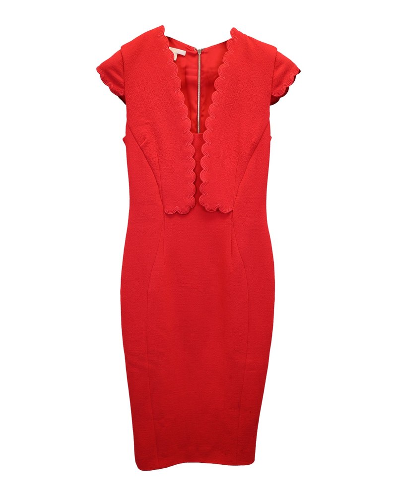 Antonio Berardi Scalloped Sheath Dress in Red Wool 7748780785724