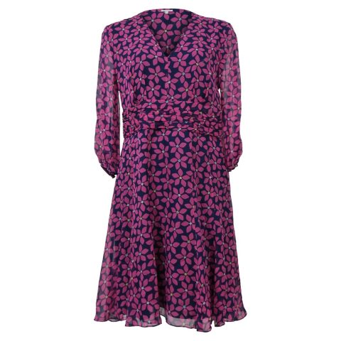 Diane Von Furstenberg Sheer Sleeve V-Neck Dress in Pink Floral Print Silk 7748780818492