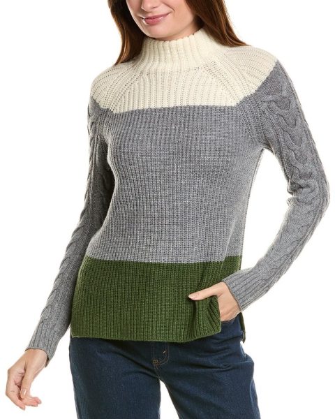 Forte Cashmere Colorblocked Funnel Neck Wool & Cashmere-Blend Sweater 7823853781052