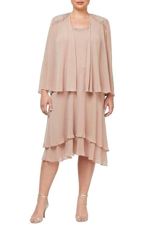 Sequin Shoulder Tiered Jacket Dress In Nude