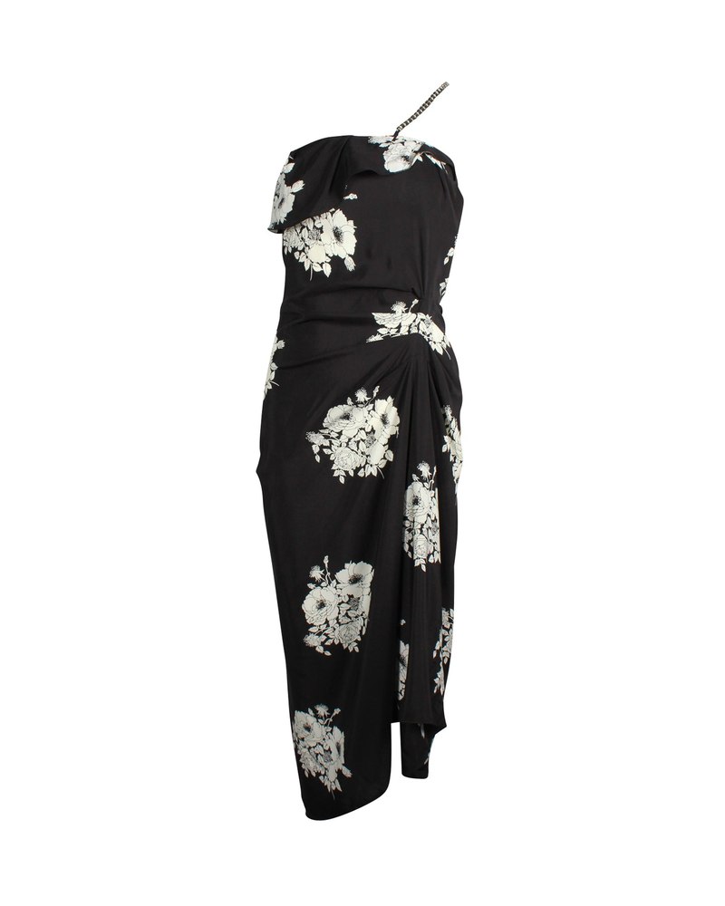 N°21 Chain-Embellished Floral Dress in Black Silk 7748781604924