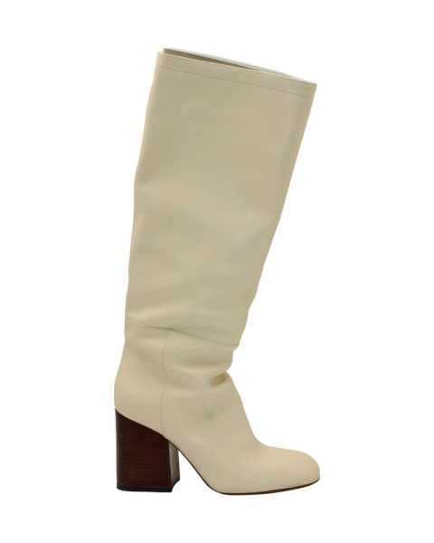 Marni Block Heel Under Knee Boots in Cream Leather 7748779180092