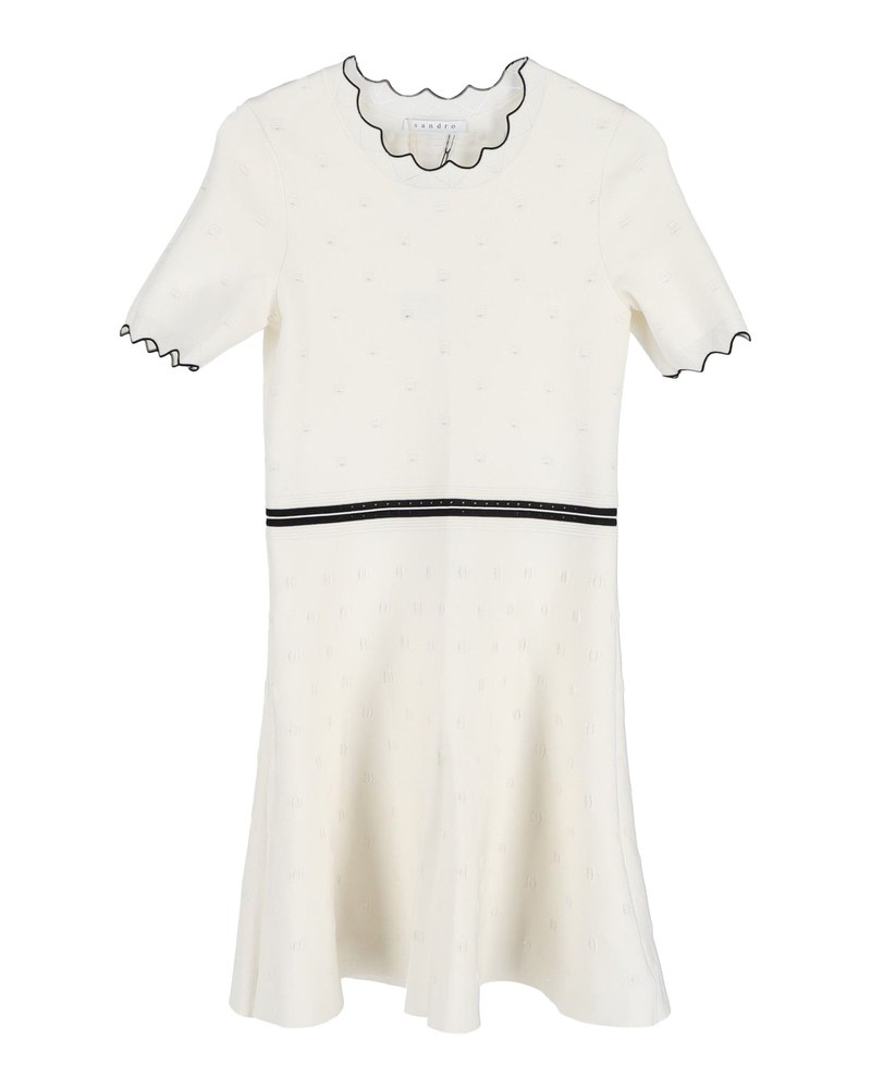 Sandro Knit Nipped in Waist Dress in Cream Viscose 7748780523580