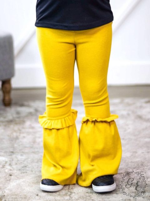 Girl’s Ruffle My Feathers Flare Pants With Ruffle In Yellow