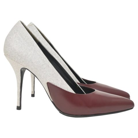 Alexander Wang Two-Tone High Heel Pumps in Cream and Burgundy Leather 7748788486204