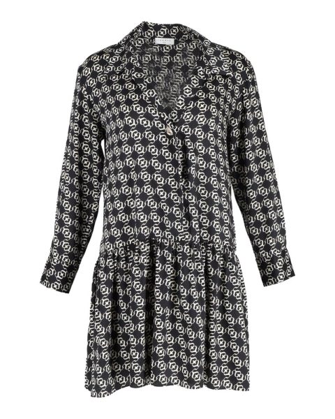 Sandro Printed Shirt Mini Dress in Black Silk 7748784947260