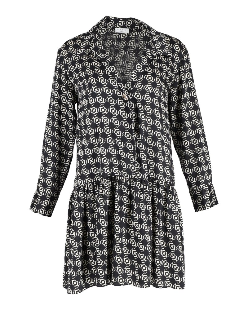 Sandro Printed Shirt Mini Dress in Black Silk 7748784947260