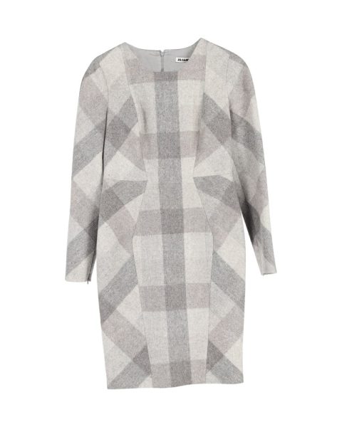 Jil Sander Printed Long Sleeve Dress in Grey Wool 7748779868220