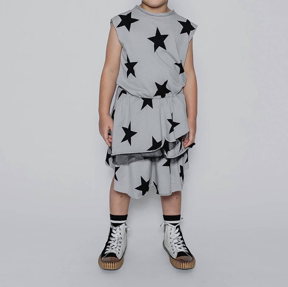 Girls Layered Star Dress In Ice Grey