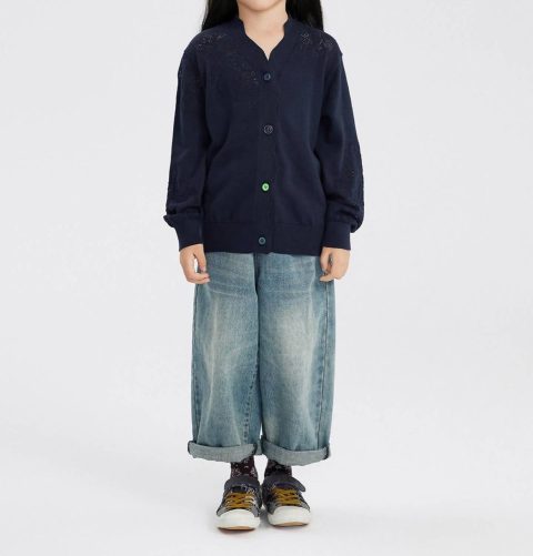 Kids Lace Insert Cardigan In Navy