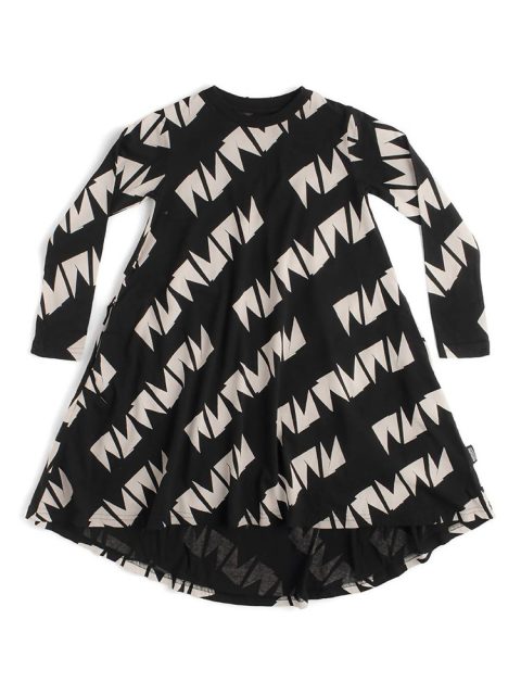 Girls High Low Patterned Dress In Black
