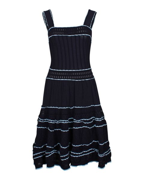 Sandro Square Neck Midi Dress in Navy Blue Polyamide 7748783931452
