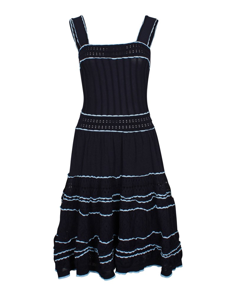 Sandro Square Neck Midi Dress in Navy Blue Polyamide 7748783931452