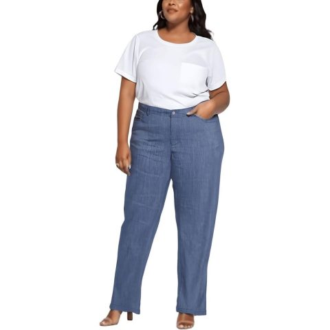 Plus Striped Linen Wide Leg Pants