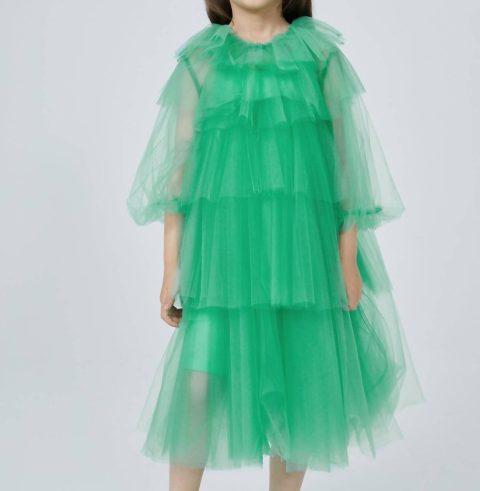 Girl’s Ruffles Layers Dress In Green