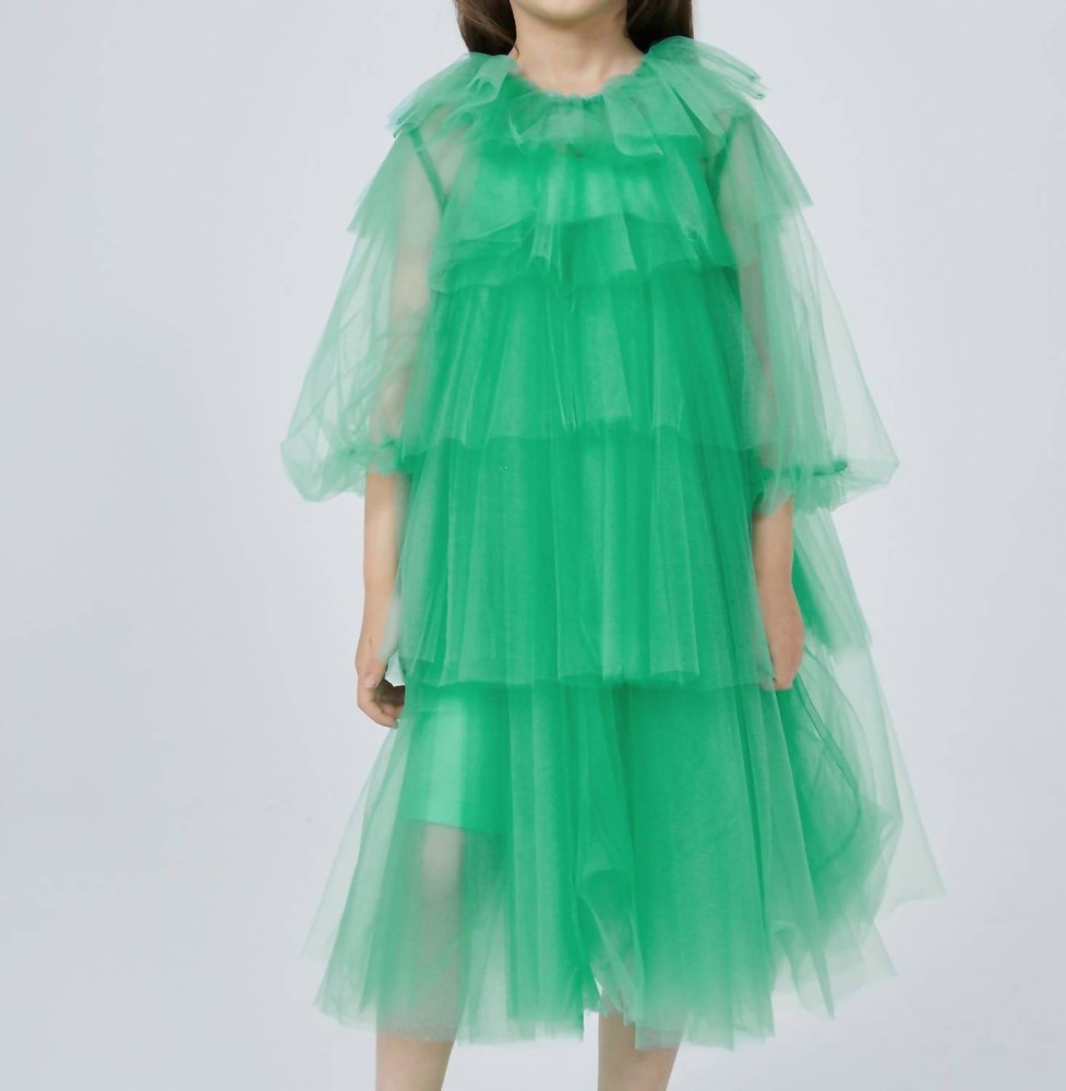 Girl’s Ruffles Layers Dress In Green