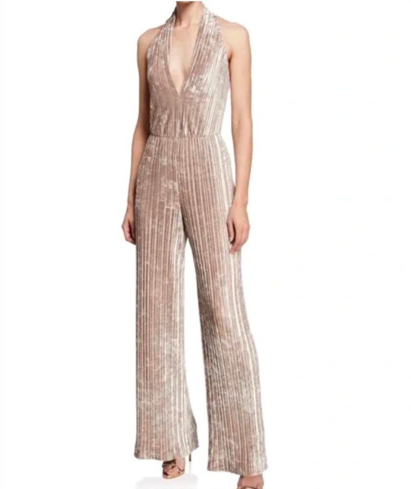Crushed Velvet Denley Jumpsuit In Gold