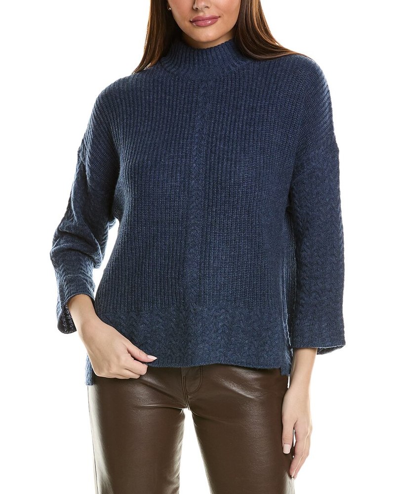 Hannah Rose Shaker Cable Turtleneck Wool & Cashmere-Blend Sweater 7823864070204