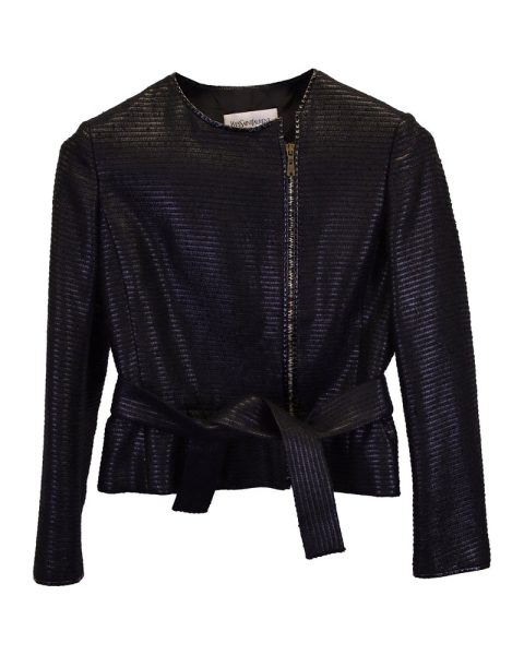 Saint Laurent Zipped Belted Cropped Jacket in Black Wool 7748801396796