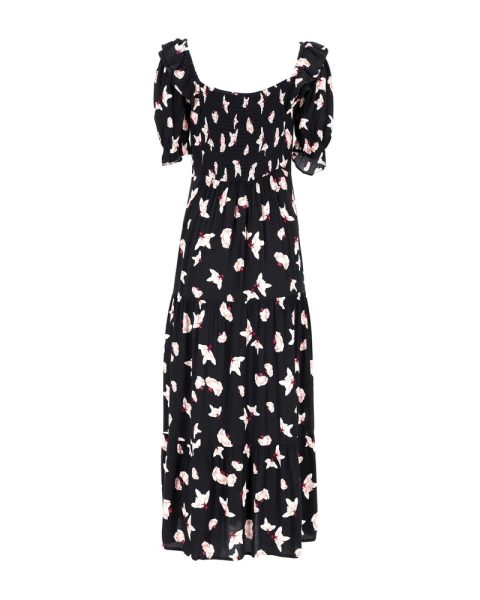 Ba&Sh Printed Puff Sleeve Midi Dress in Black Viscose 7748807589948