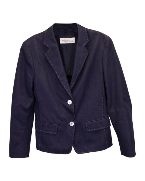 Max Mara Contrast Stitch Denim Blazer in Blue Cotton 7748812341308