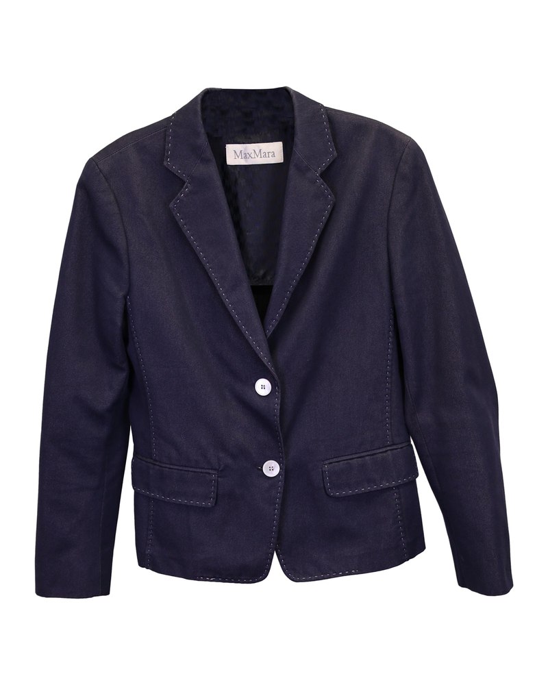Max Mara Contrast Stitch Denim Blazer in Blue Cotton 7748812341308