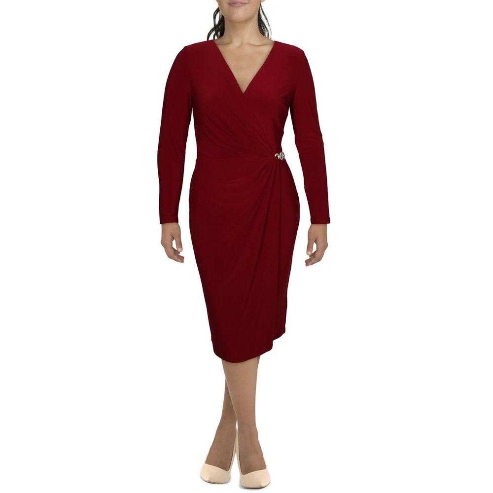 Faux-Wrap Midi Midi Dress