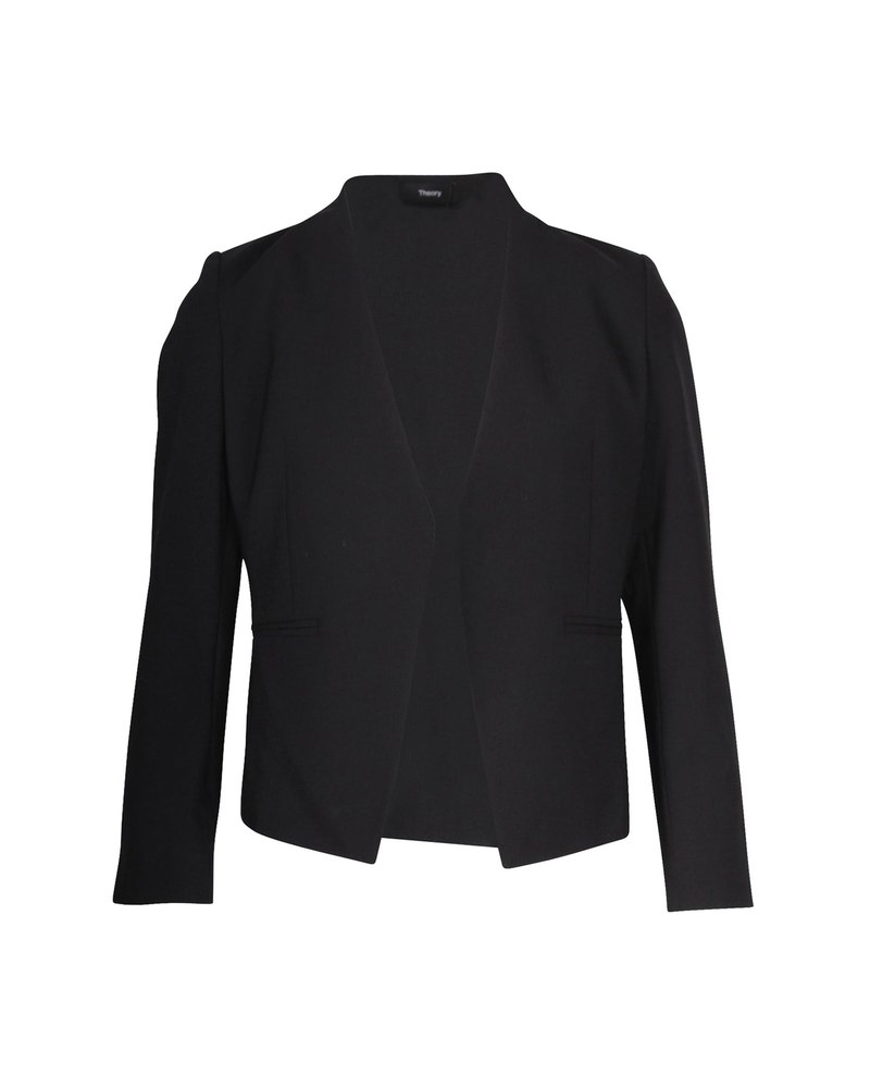 Theory Lanai Collarless Open-Front Blazer in Black Wool 7748814241852