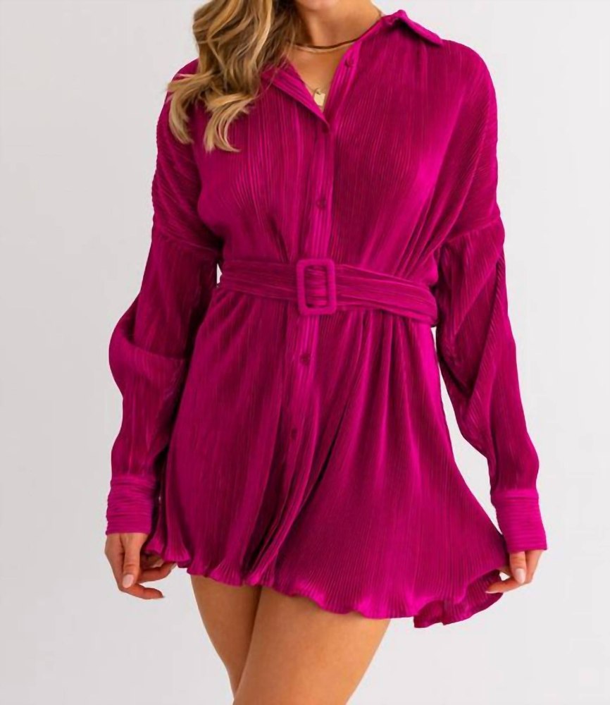 Pleated Shirt Dress In Magenta