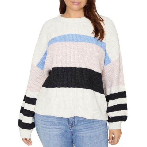 Plus New Year New Me Striped Crop Crewneck Sweater