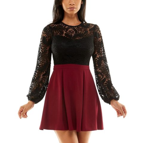 Juniors Lace Colorblock Cocktail and Party Dress