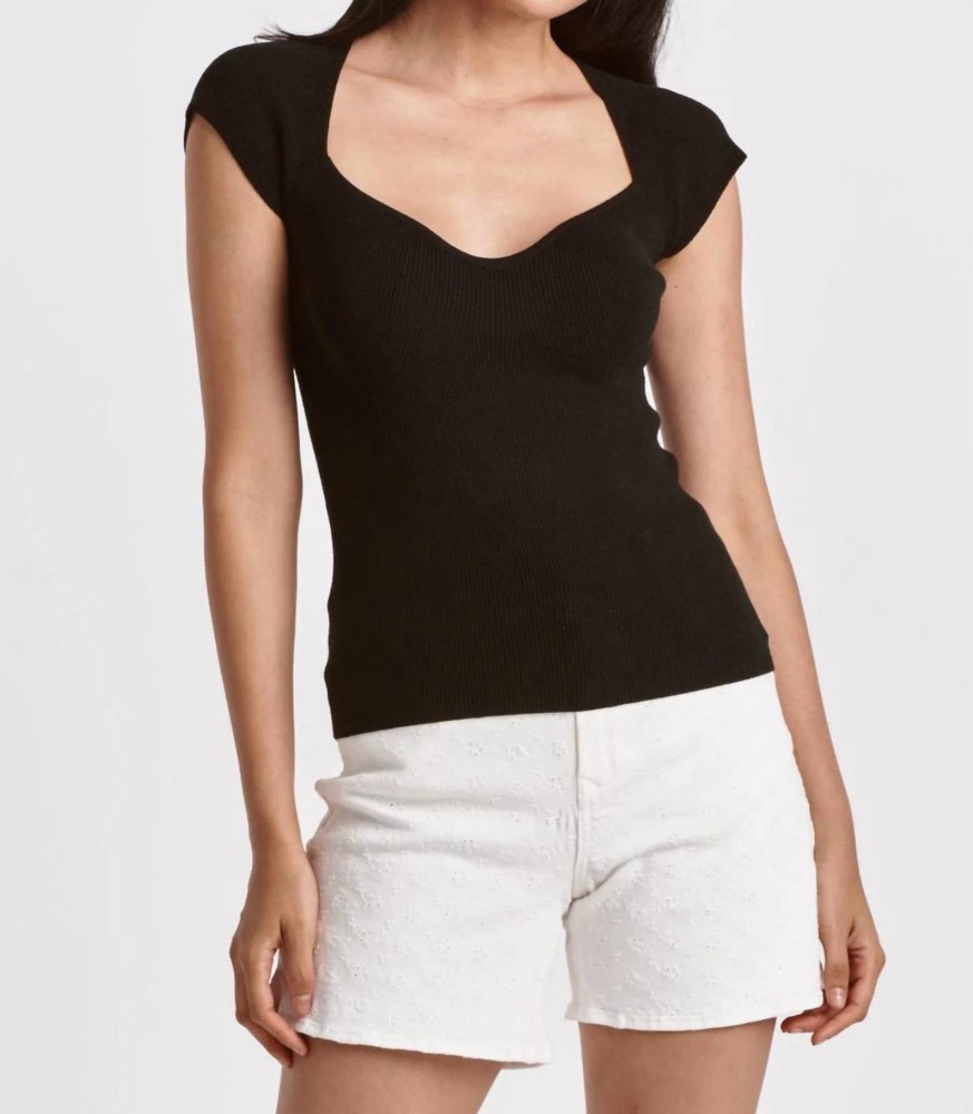 Demi Sweetheart Neck Ribbed Top In Black