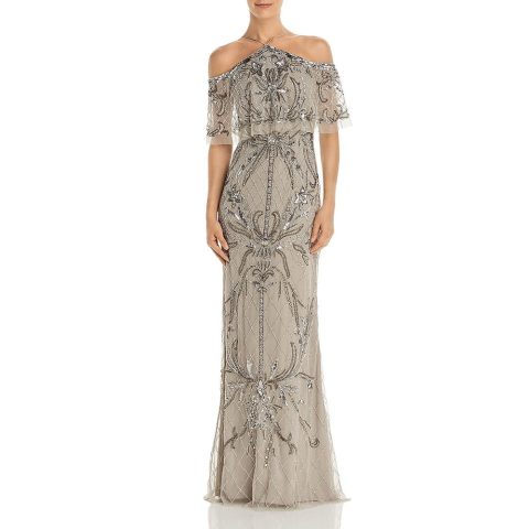 Beaded Off-The-Shoulder Evening Dress