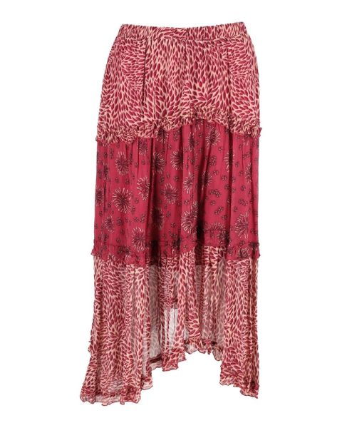 Ba&Sh Gapi Tiered Midi Skirt in Red Linen 7748808441916
