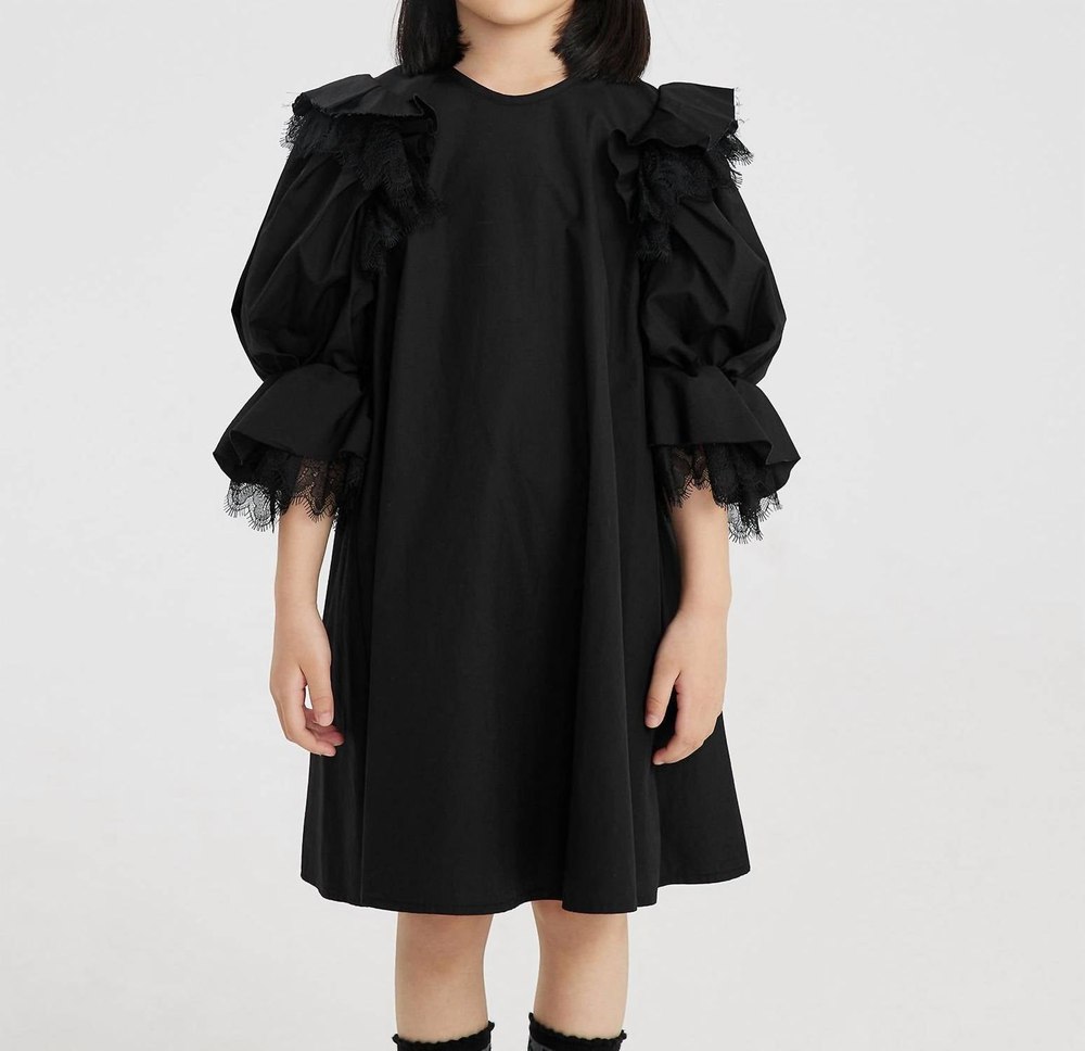 Kids Aline Puff Sleeve Dress In Coal
