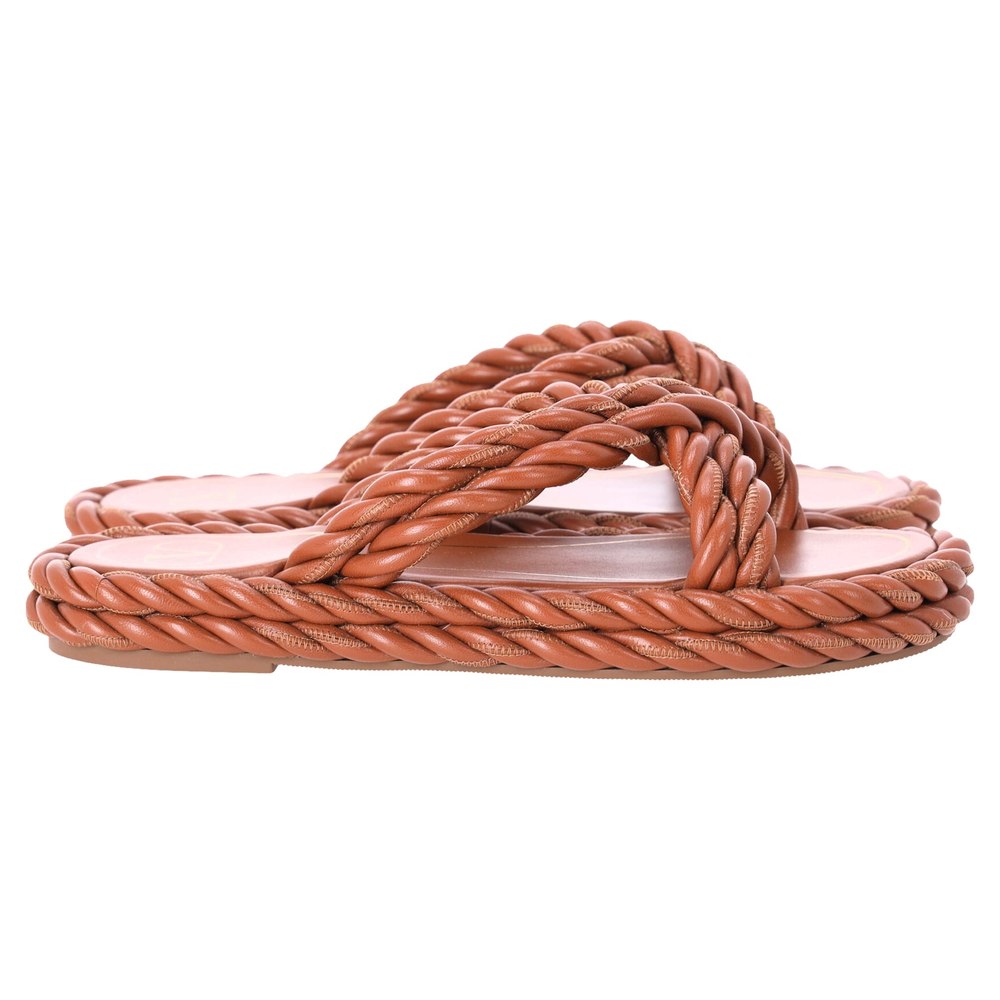 Valentino The Rope Twisted Strap Sandals in Brown Leather 7748815192124
