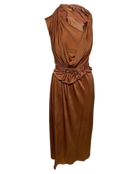 Dodo Bar Or Ora Belted Midi Dress in Brown Satin 7748805263420