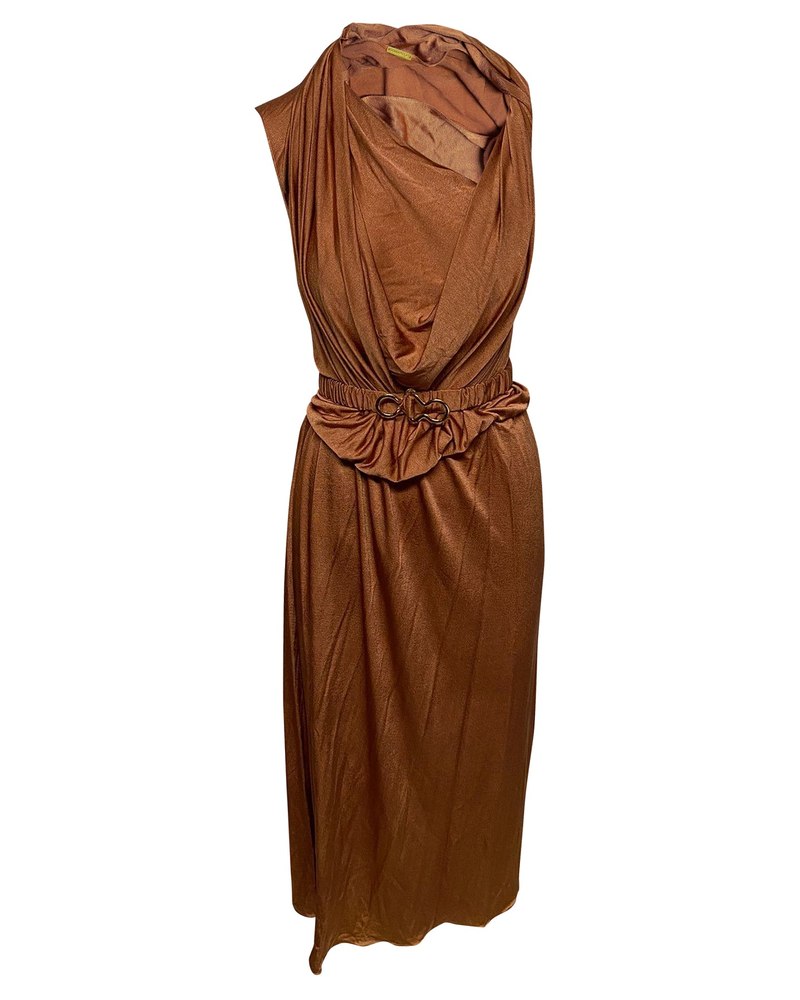 Dodo Bar Or Ora Belted Midi Dress in Brown Satin 7748805263420