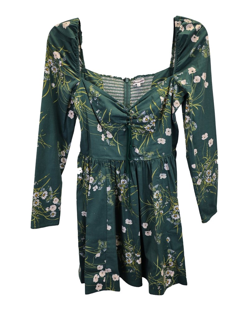 Reformation Johnny Mini Dress in Green Cotton 7748805820476