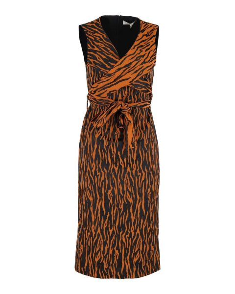 Diane Von Furstenberg Sleeveless Wrap Dress in Orange Polyester 7748817125436