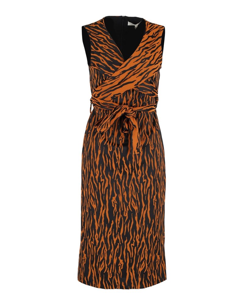 Diane Von Furstenberg Sleeveless Wrap Dress in Orange Polyester 7748817125436