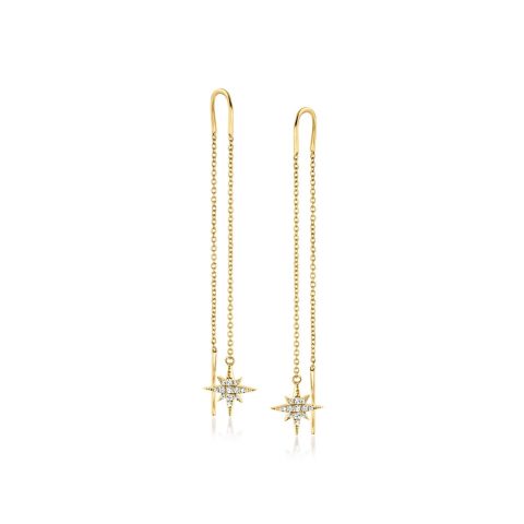 RS Pure by Ross-Simons Diamond North Star Threader Drop Earrings in 14kt Yellow Gold