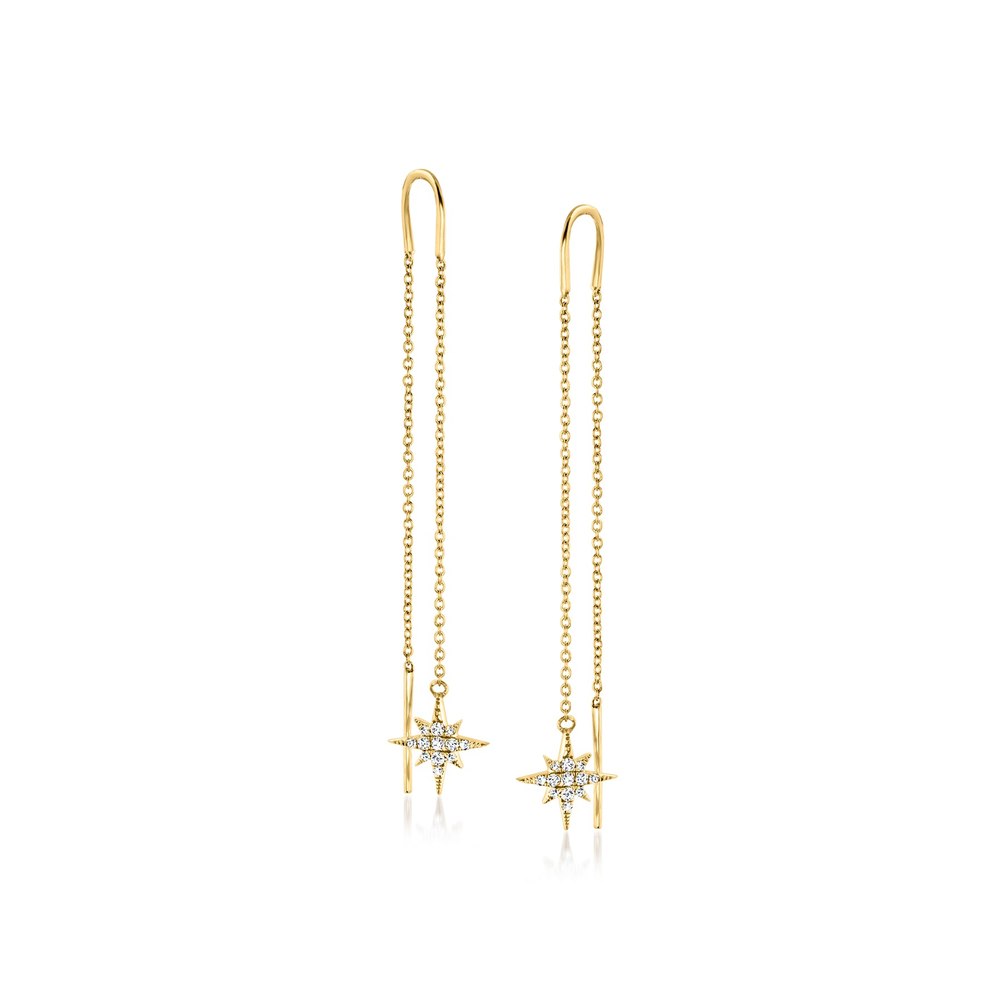 RS Pure by Ross-Simons Diamond North Star Threader Drop Earrings in 14kt Yellow Gold