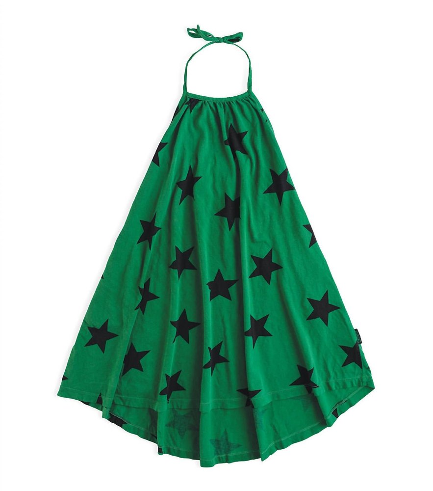 Girl’s Star Collar Dress In Moss Green