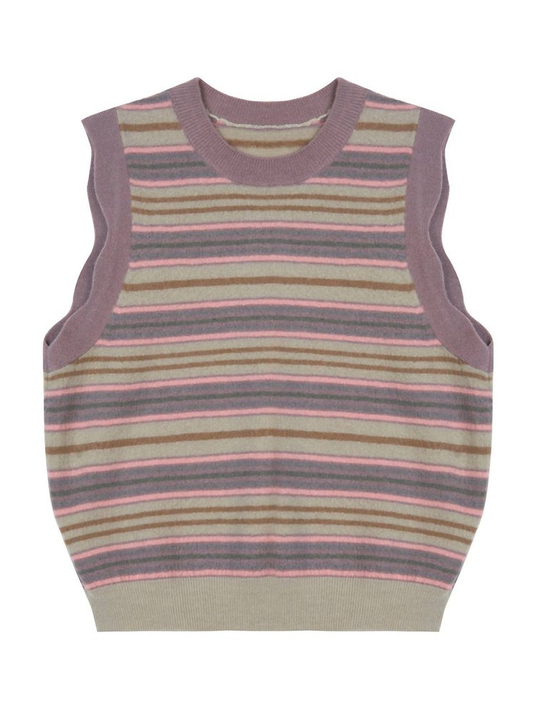 Kids Striped Knitted Vest In Purple