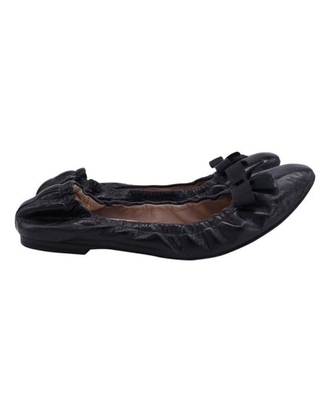 Stuart Weitzman Raven Bow Scrunch Ballet Flats in Black Leather 7748821581884